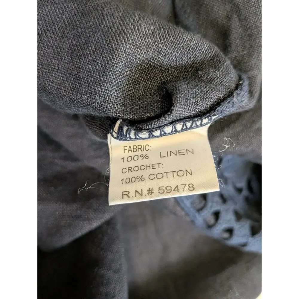 Bellambra Navy Linen Dress Size 1X Made In Italy Crochet Trim Short Sleeve - Picture 7 of 10